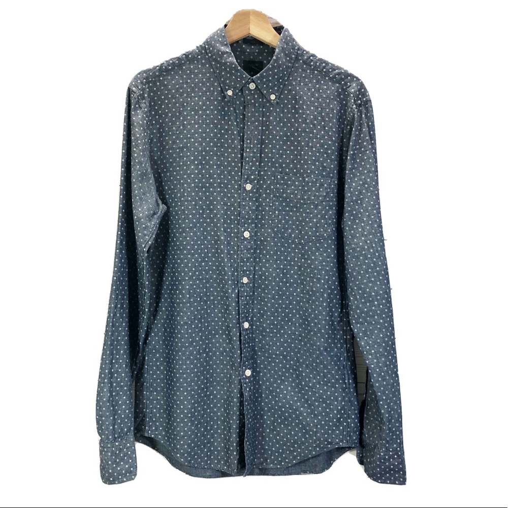J Crew Chambray Polka Dots Slim Shirt Button Front Long Sleeves Blue Sz S